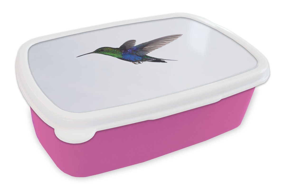 MuchoWow Lunchbox Vögel - Kolibri - Grün - Blau, Kunststoff, (2-tlg), Brotbox für Erwachsene, Brotdose Kinder, Snackbox, Mädchen, Kunststoff rosa