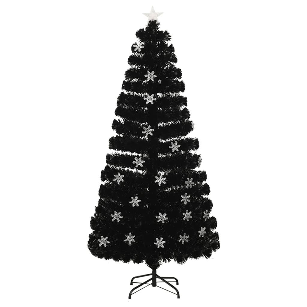 vidaXL LED Baum Weihnachtsbaum mit LED-Schneeflocken Schwarz 150 cm Fiberoptik