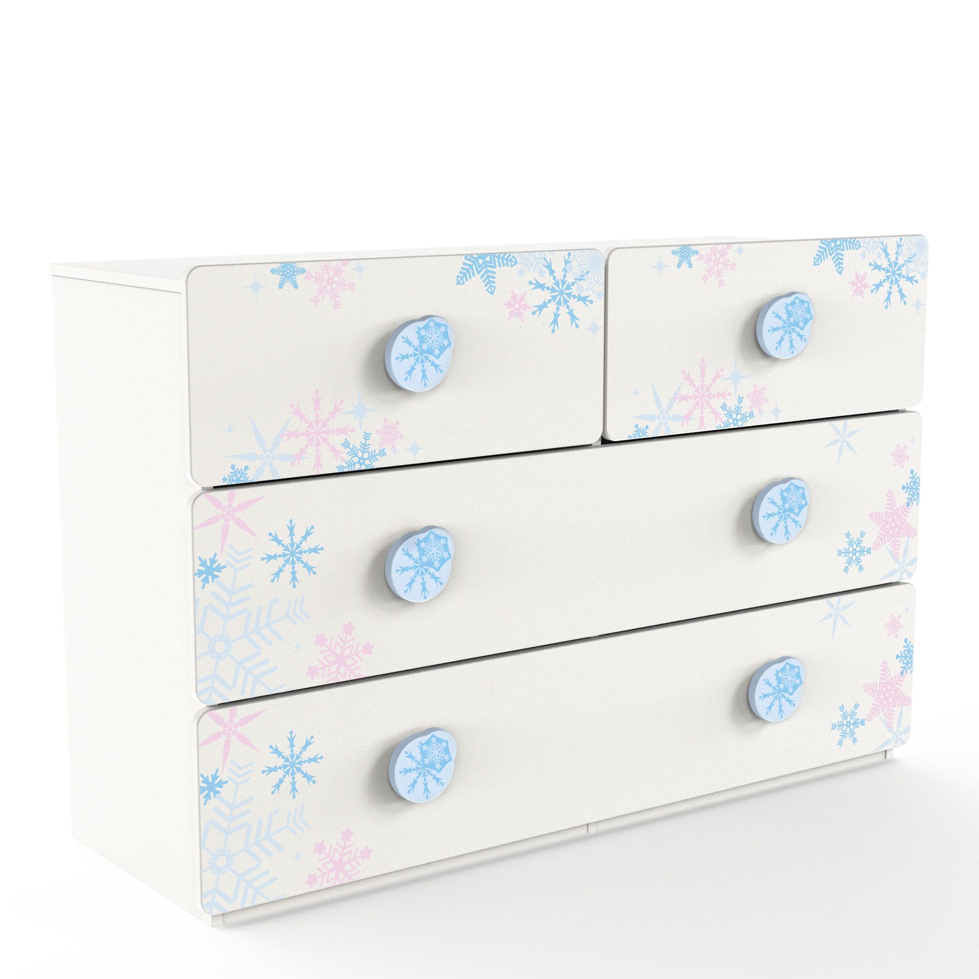 habeig Kinderregal Kinderkommode Schneeflocke 120x78x41cm weiss Sideboard, Made In Frankreich