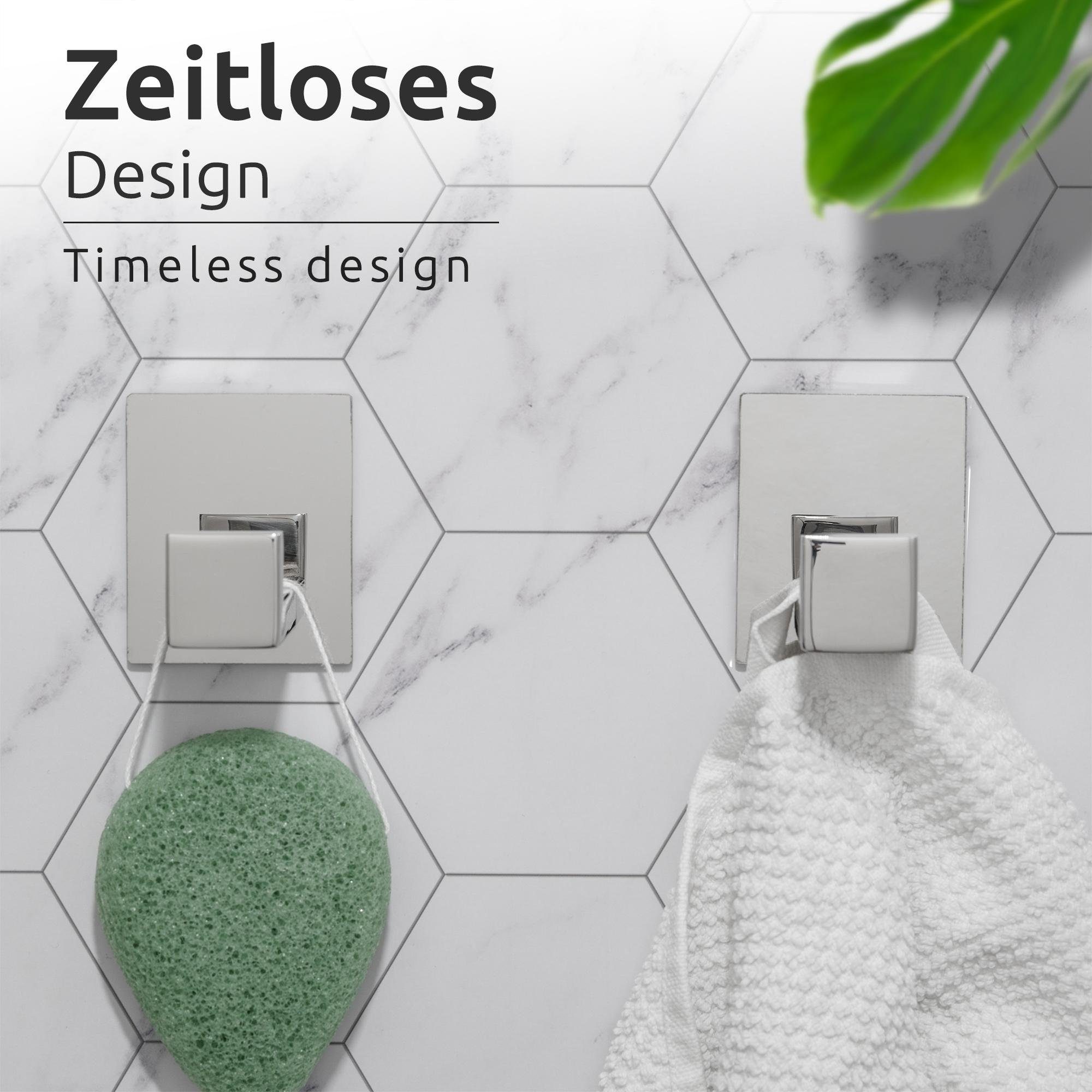 ECENCE Handtuchhalter 2x Handtuchhaken ohne Bohren selbstklebend Chrom günstig online kaufen