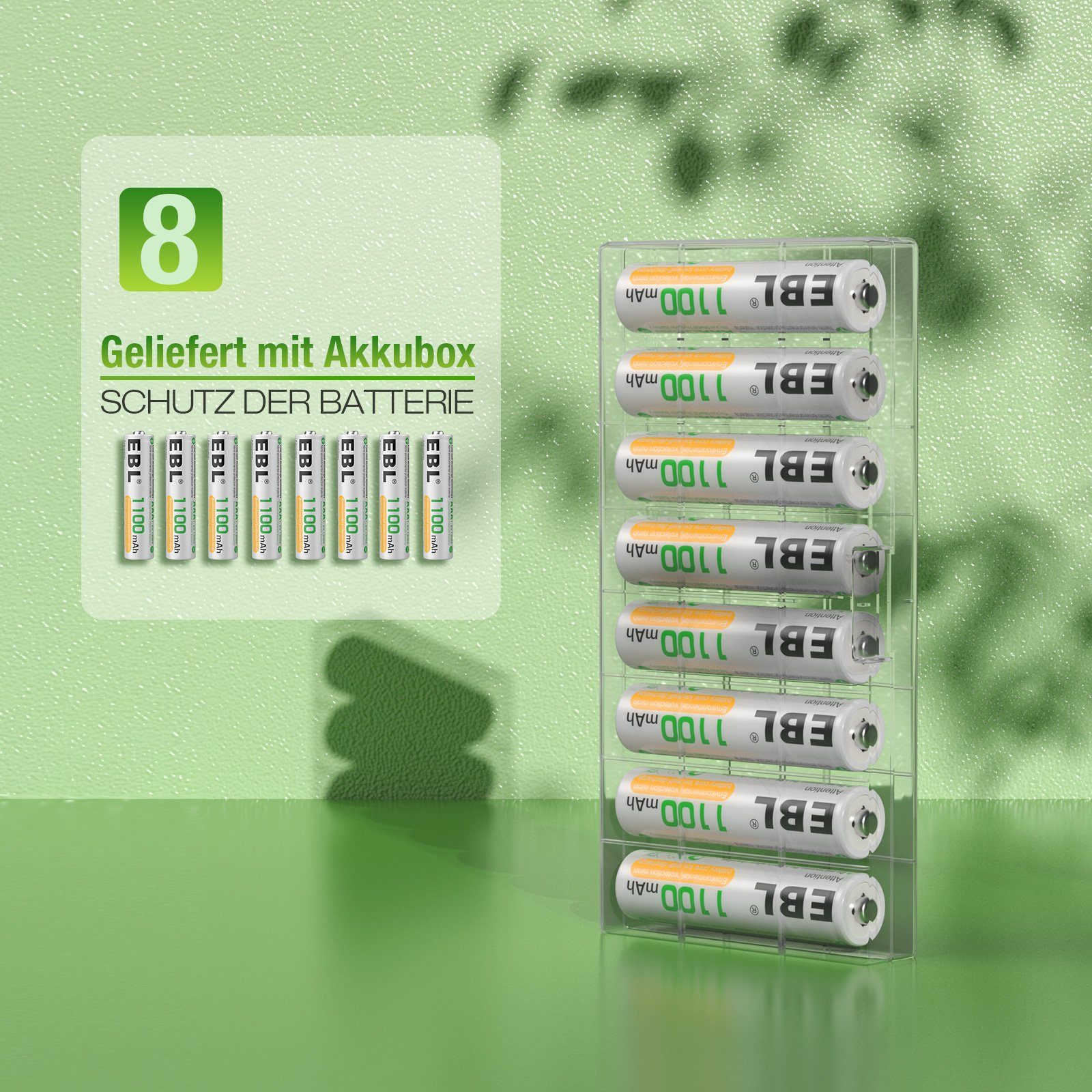 8x Endless Power AAA Akkus 2800mAh – Wiederaufladbare Ni-MH Batterien, 1,2 V, Inkl. 2 Aufbewahrungsboxen