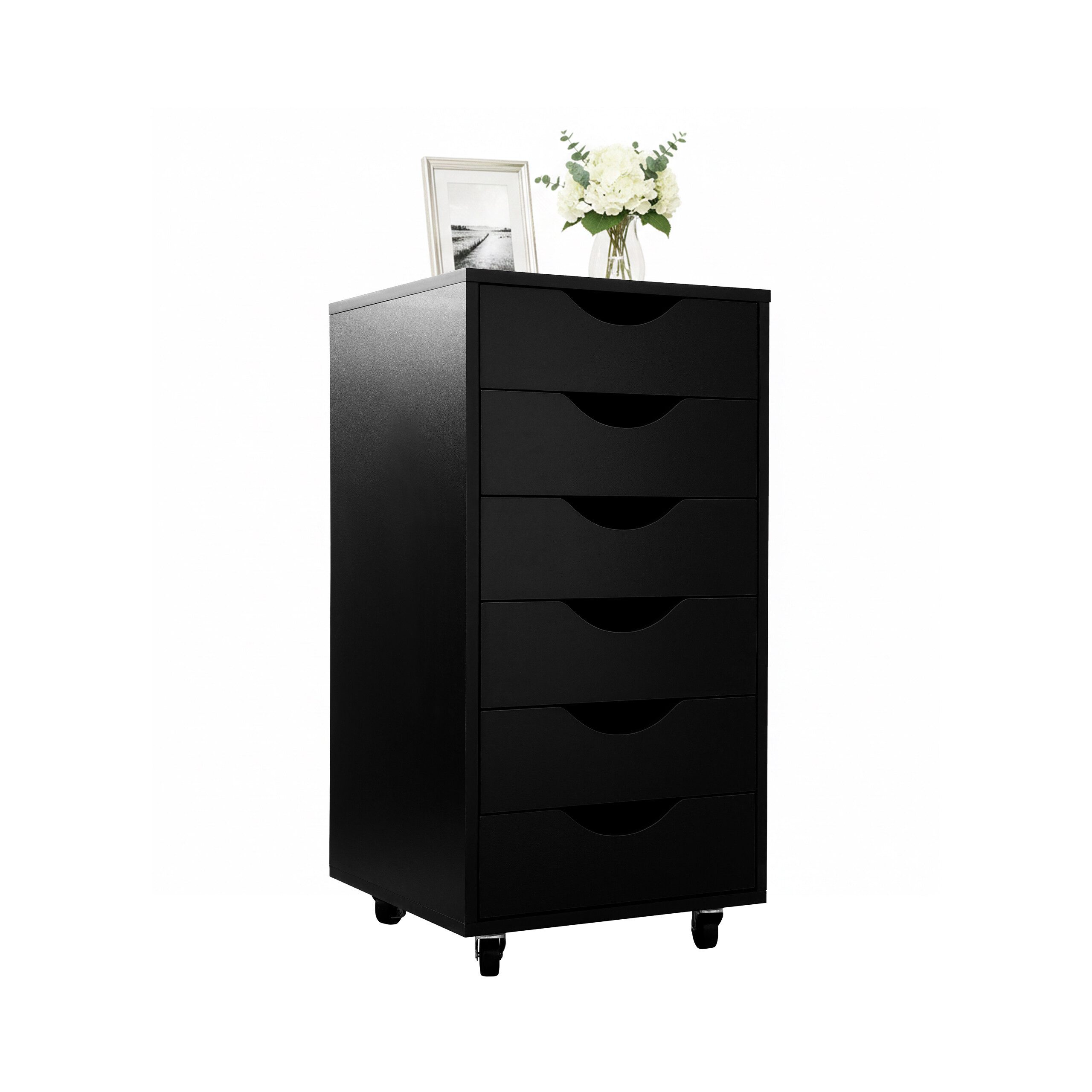 relaxdays Rollcontainer 6 Schubladen, (1 St), schwarz