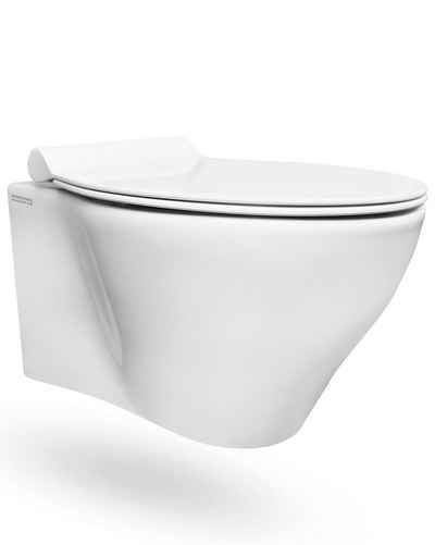 Alpenberger Tiefspül-WC »Tiefspül WC in weiß inkl. WC-Sitz weiß Soft-Close«, Wandmontage, Abgang Waagerecht, Set, Spülrandlos