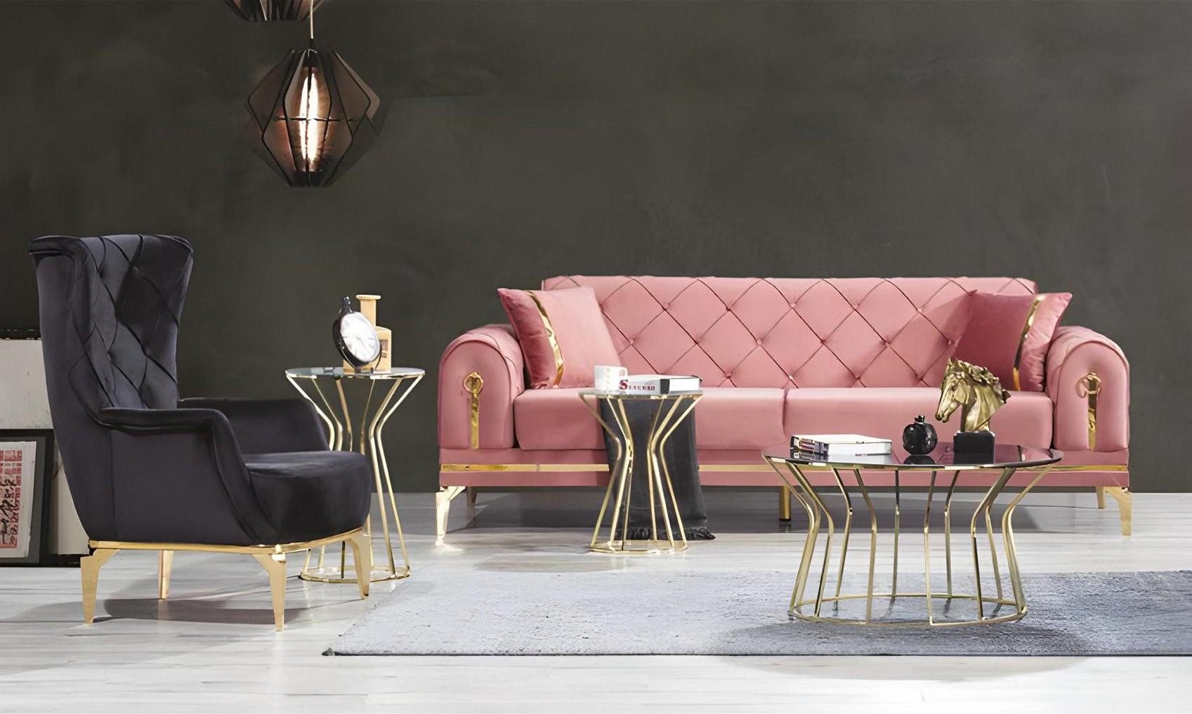 Xlmoebel Chesterfield-Sofa Luxuriöses rosa Sofa mit Edelstahlgestell im Chesterfield-Stil, 1 Teile, Hergestellt in Europa