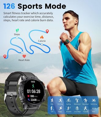 Lige Smartwatch (1,43 Zoll, Android iOS), Militär uhr fur Herren mit Telefonfunktion 126 Sportmodi mit SpO2