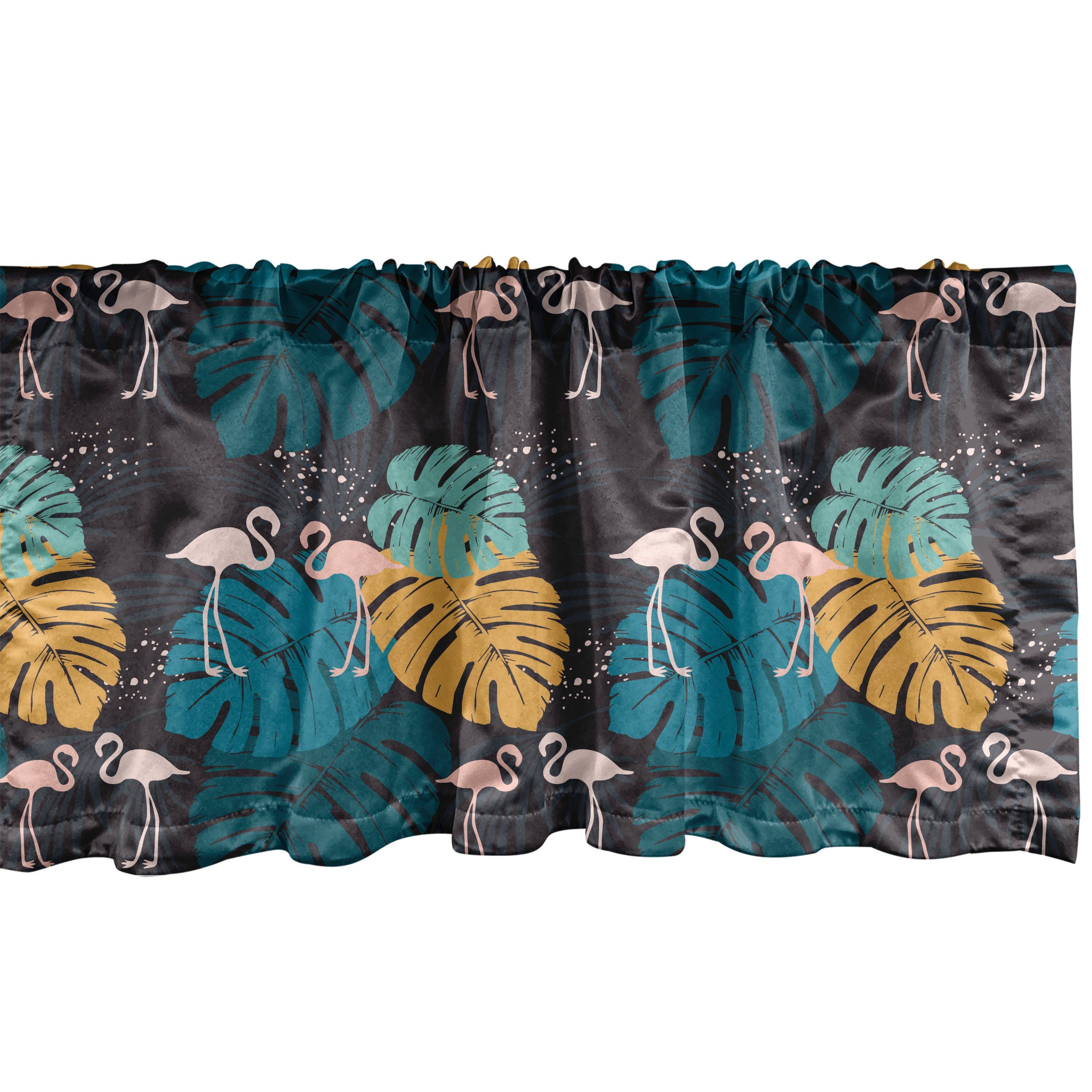 Scheibengardine Vorhang Volant für Küche Schlafzimmer Dekor mit Stangentasche, Abakuhaus, Microfaser, Safari Flamingos Tropic Monstera