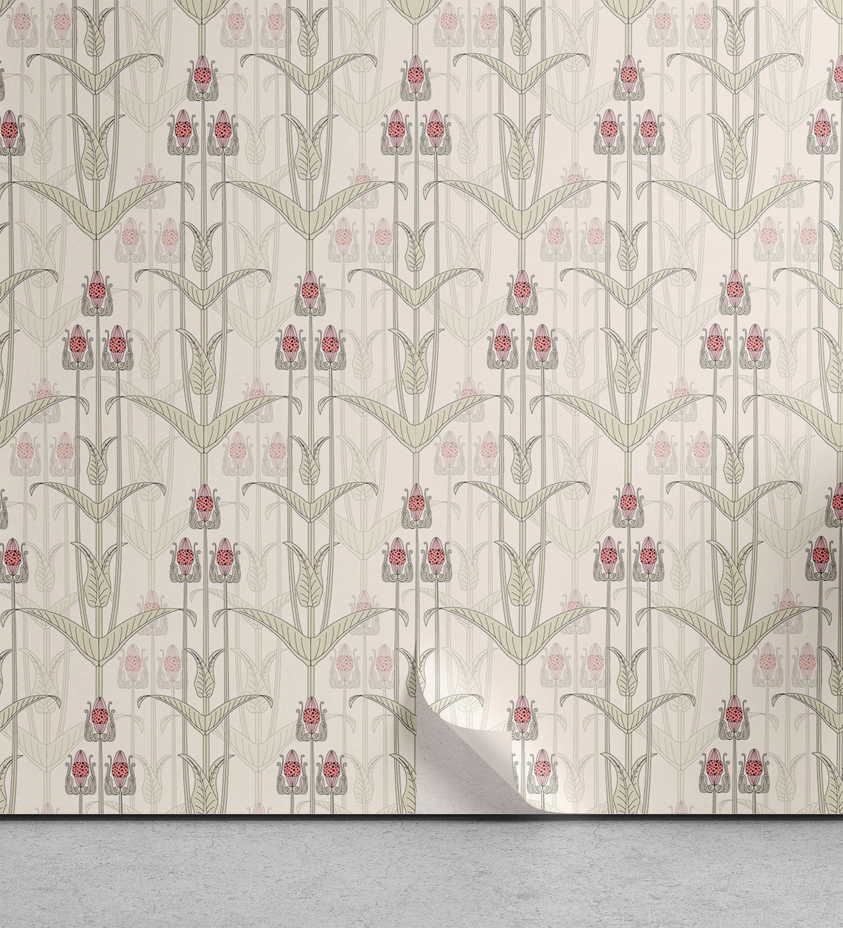 Abakuhaus Vinyltapete selbstklebendes Wohnzimmer Küchenakzent, Jahrgang Romantische Blumenmotive | Vinyltapeten