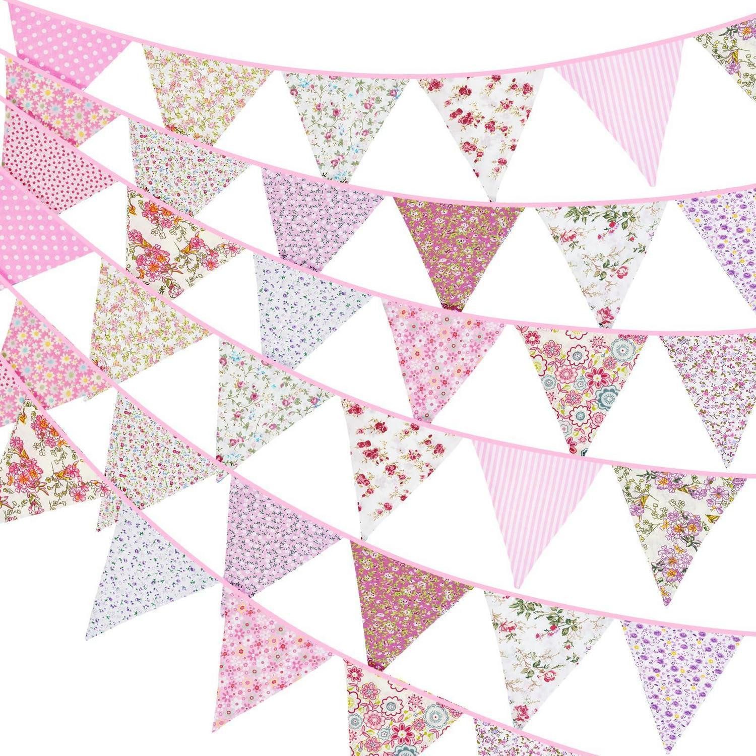 LuxusKollektion Wimpelkette Girlande Wimpelkette Stoff 10m Rosa Blumenmuster