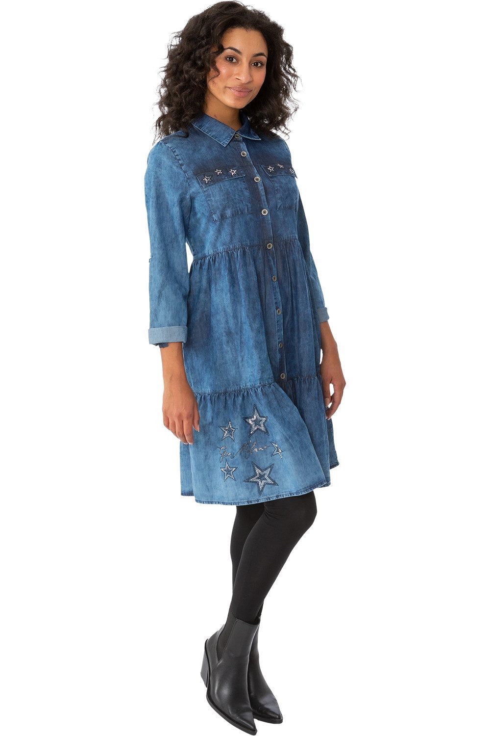 Gio Milano Jeanskleid G29-5104, mit Strassbesatz und Hemdkragen Strassbesat günstig online kaufen