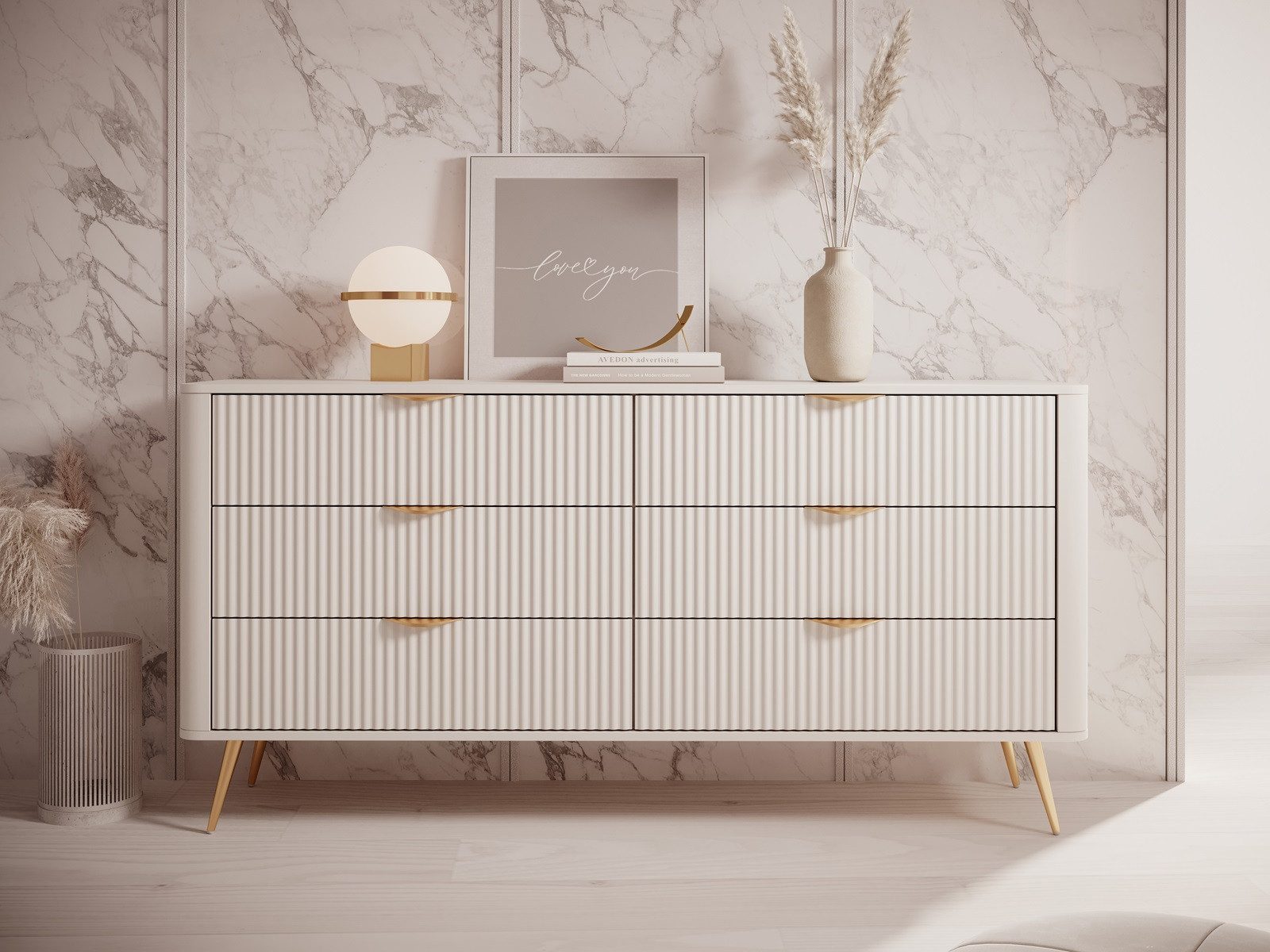 Compleo Schubkastenkommode mit Lamellen und 6 Schubladen, Glamour-Design (BELLOS) – Bild 2 von 5