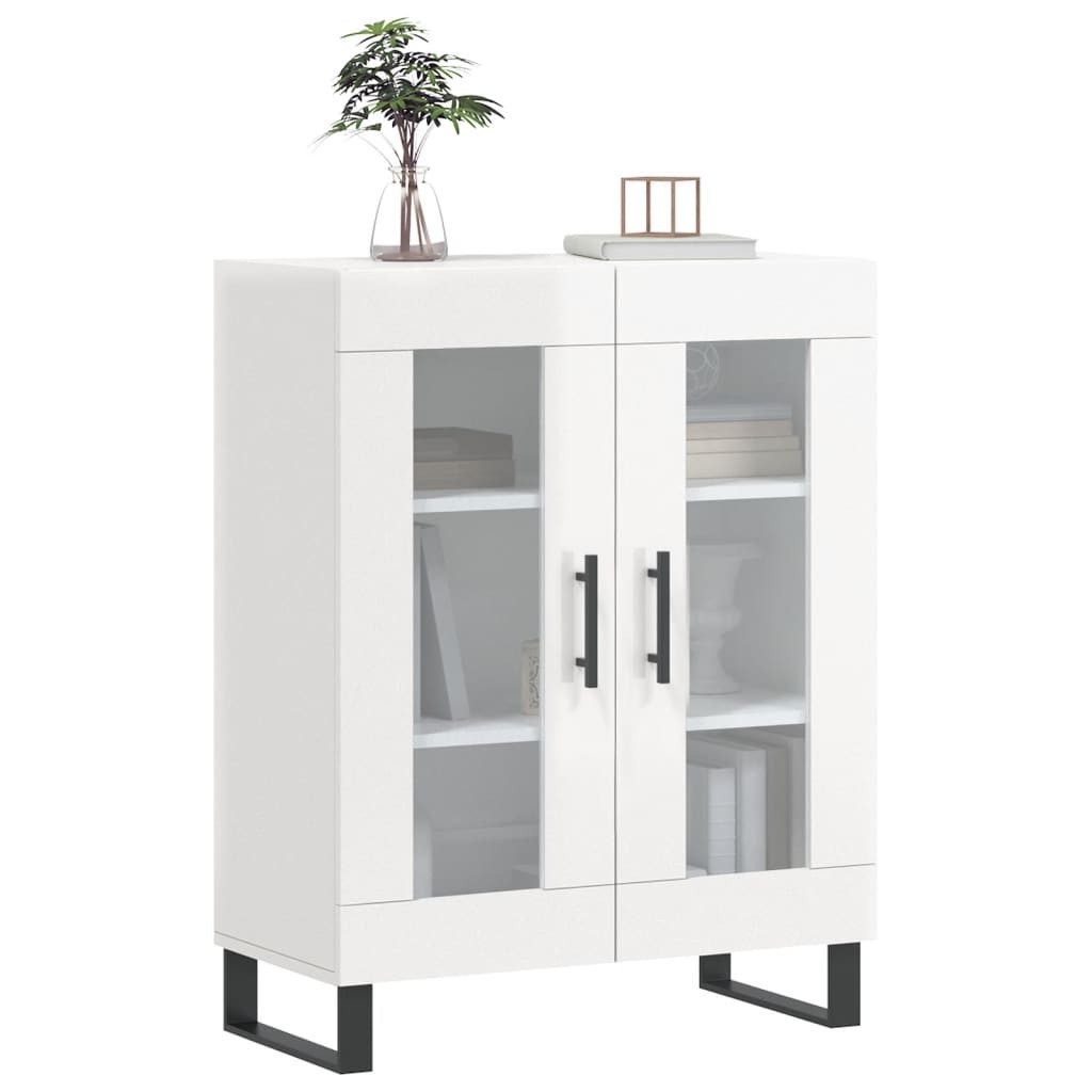 vidaXL Vitrine NA Sideboard Hochglanz-Weiß 69,5x34x90 cm Spanplatte Glas Vitrine