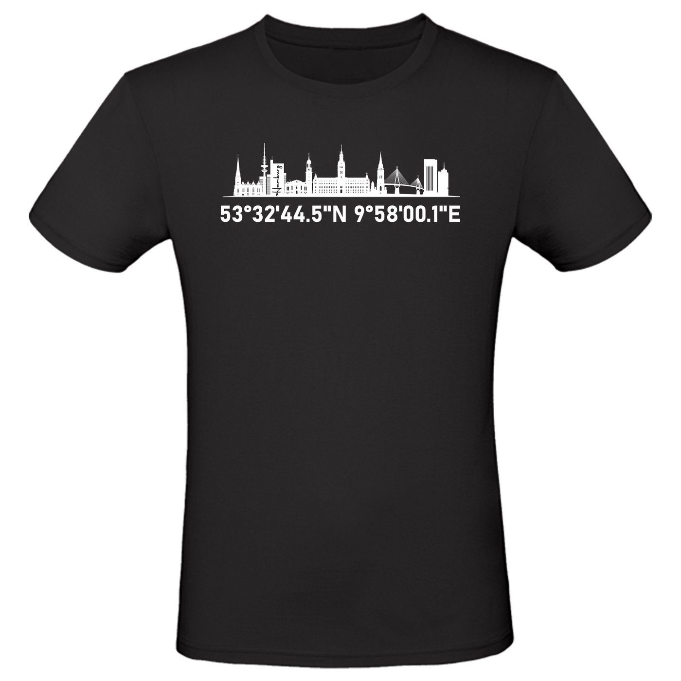 Alsino Kurzarmshirt Alsino Unisex T-Shirt Hamburg mit GPS-Koordinaten Souvenir Hamburg Outfit aus 100% Baumwolle | T-Shirts
