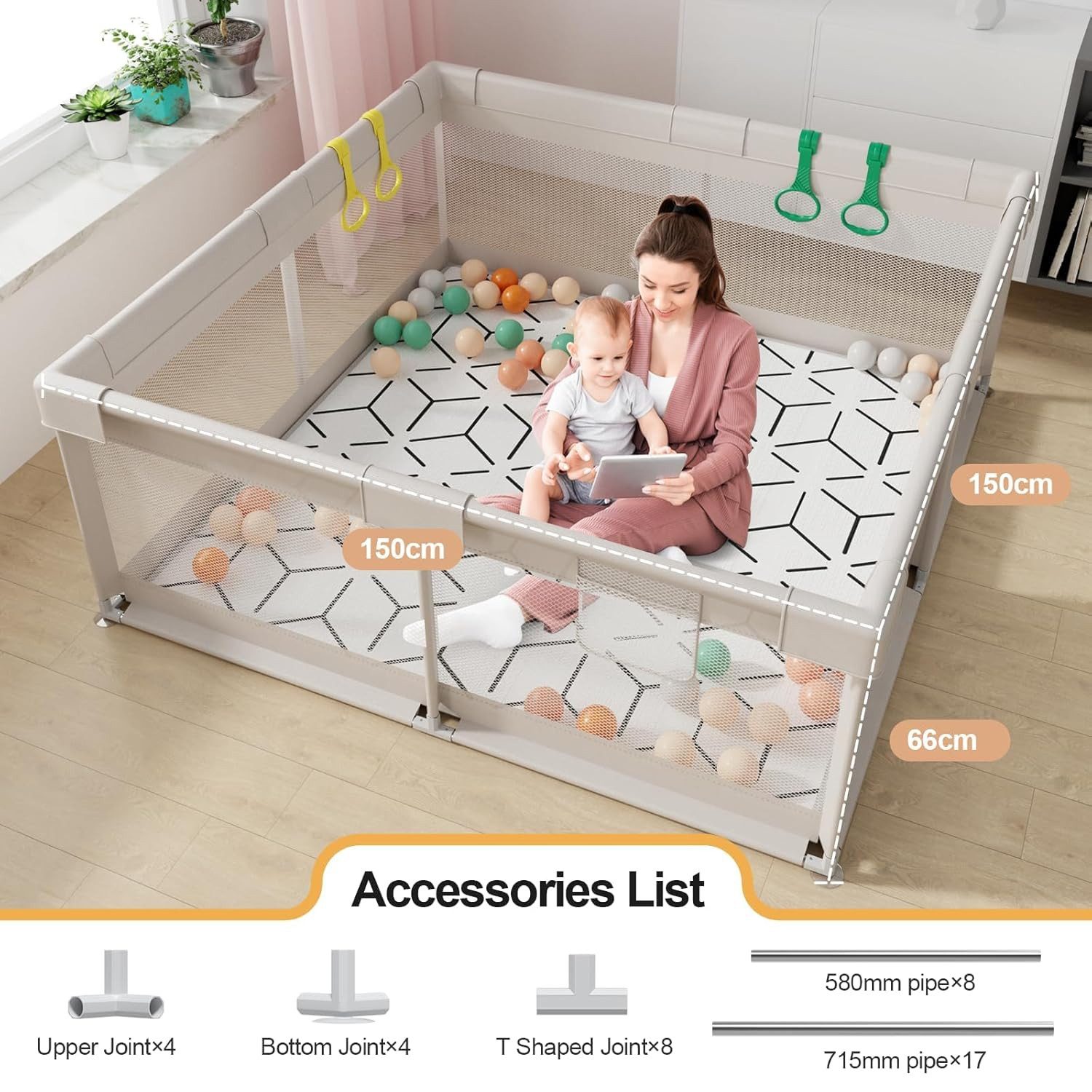 MC Star Laufgitter mit Matte 150x150 cm, Laufstall Baby mit Matratze (Siche günstig online kaufen