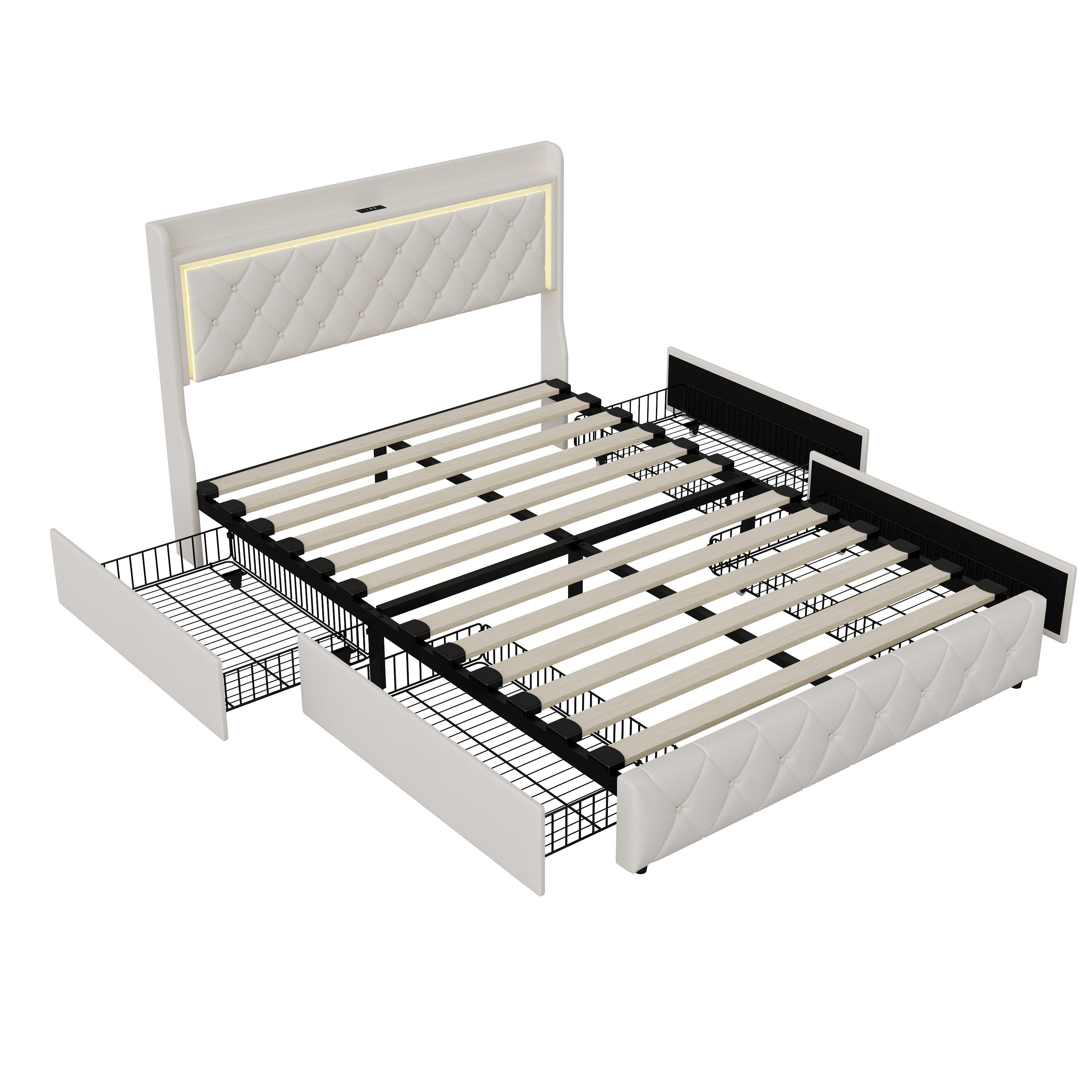 Gdood Polsterbett LED Doppelbett 140x200cm, Stauraumbett mit Kopfteil und 4 Schubladen (Samtmaterial Polsterbett mit RGB Beleuchtung), Mit Lattenrost und Ladefu – Bild 2 von 5
