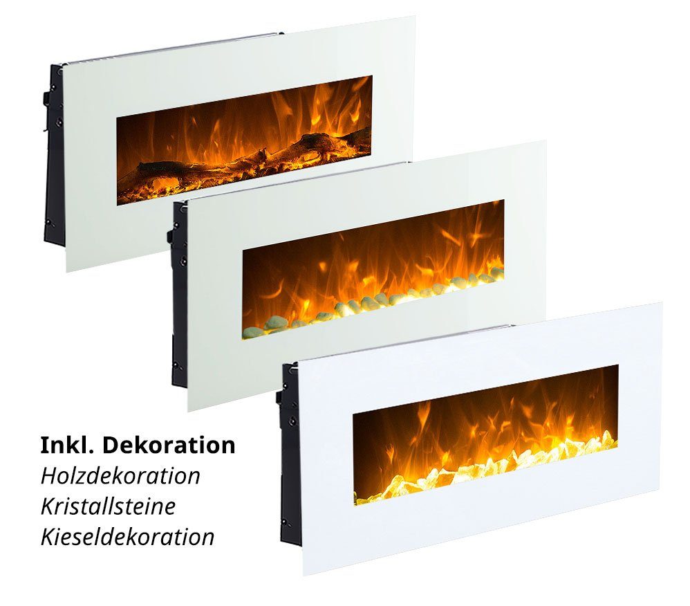 GLOW FIRE Elektrokamin Neptun Wandkamin elektrisch mit Heizung, Elektrischer Kamin mit Fernbedienung, Timer, 3 Dekorationen, LED Feuer