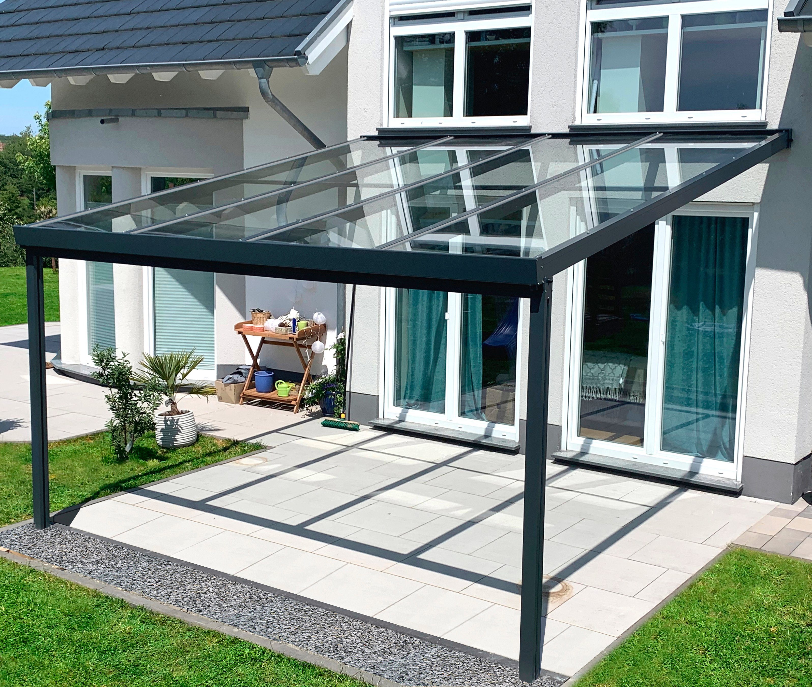 GUTTA Terrassendach Premium, BxT: 410,2x406 cm, Bedachung Dachplatten, BxT: 410x406 cm, Dach Sicherheitsglas klar