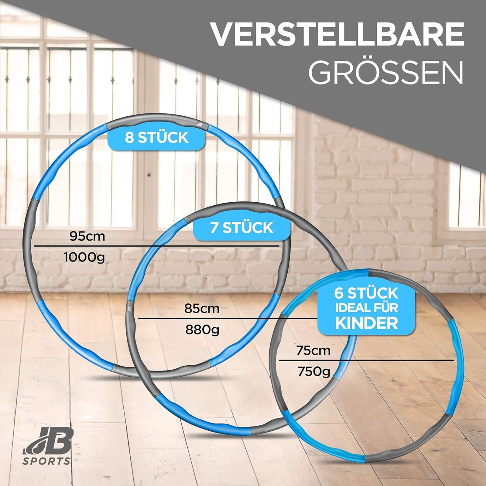 BURI Hula-Hoop-Reifen Hula Hoop Fitness Reifen Blau Bauchtrainer Fitnesstraining 8 Teile