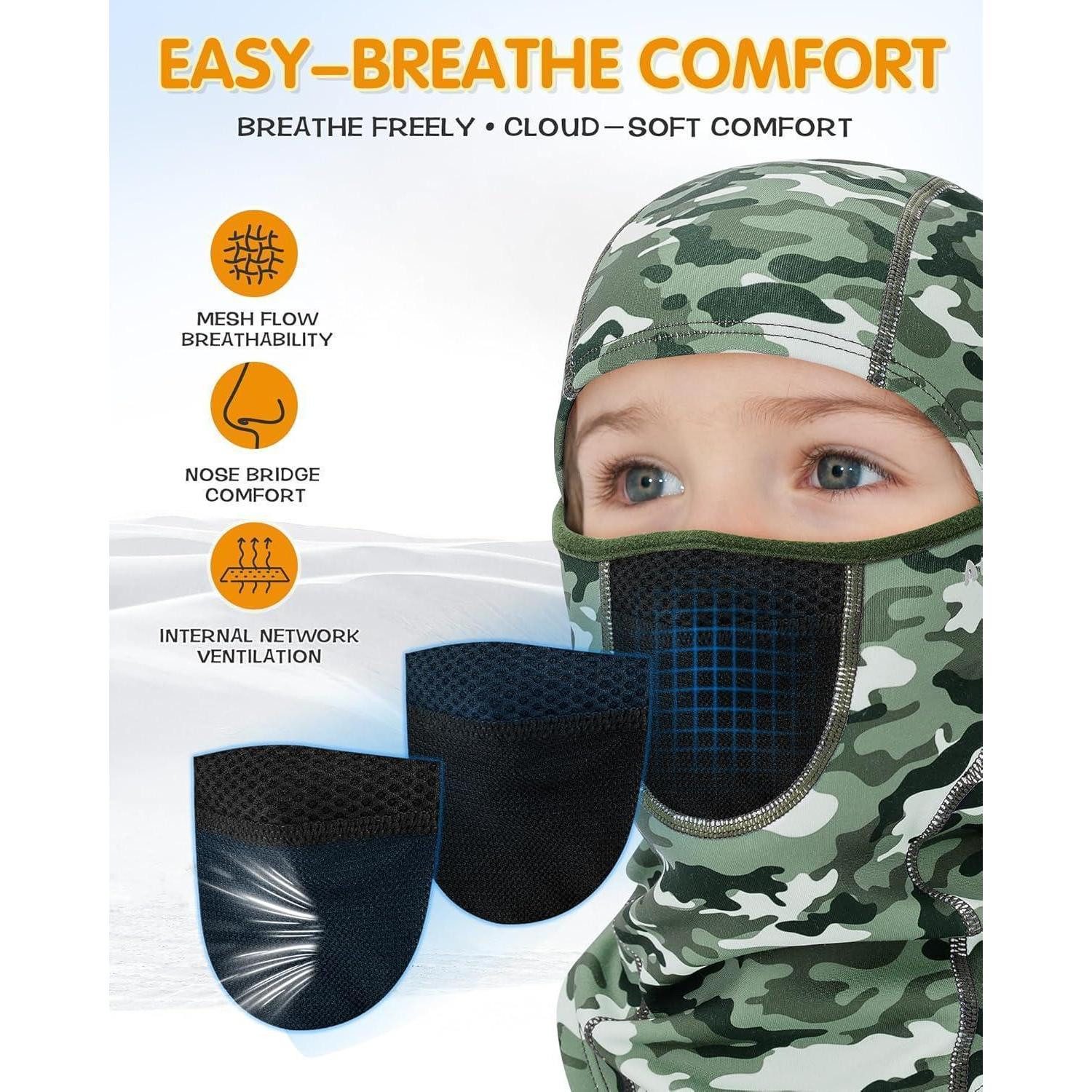 LuxusKollektion Sturmhaube Sturmhaube Kinder Balaclava Skimaske Mesh Winddicht Grün Tarnfarbe