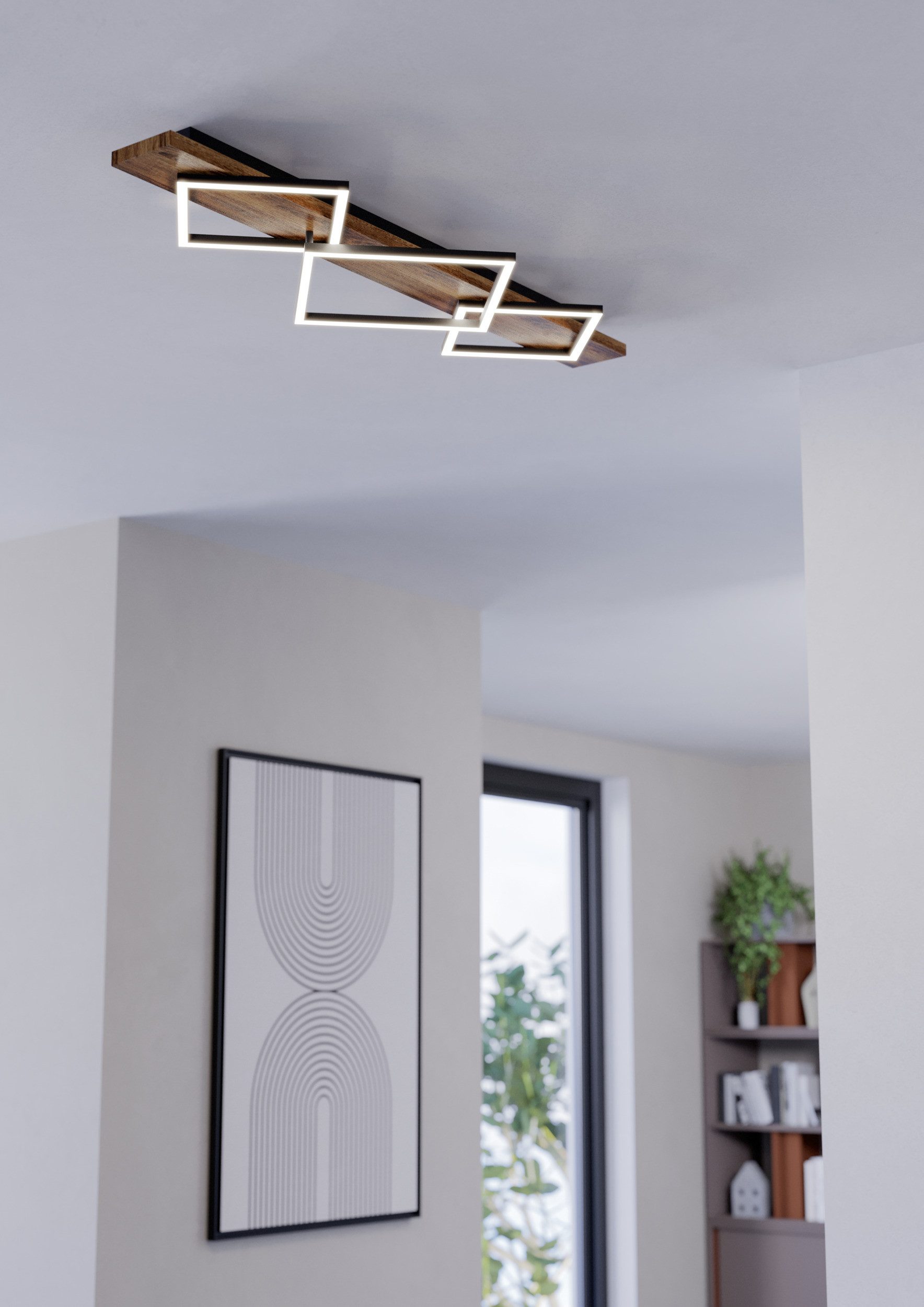 EGLO LED Deckenleuchte BOYAL Deckenlampe - Stahl, Holz - LED;LED - 2X13W;1X16W - IP20, LED fest integriert, Warmweiß, Wohzimmerlampe, Esszimmerlampe, Flur, Schlafzimmer, L101xB40,5xH9,5 cm