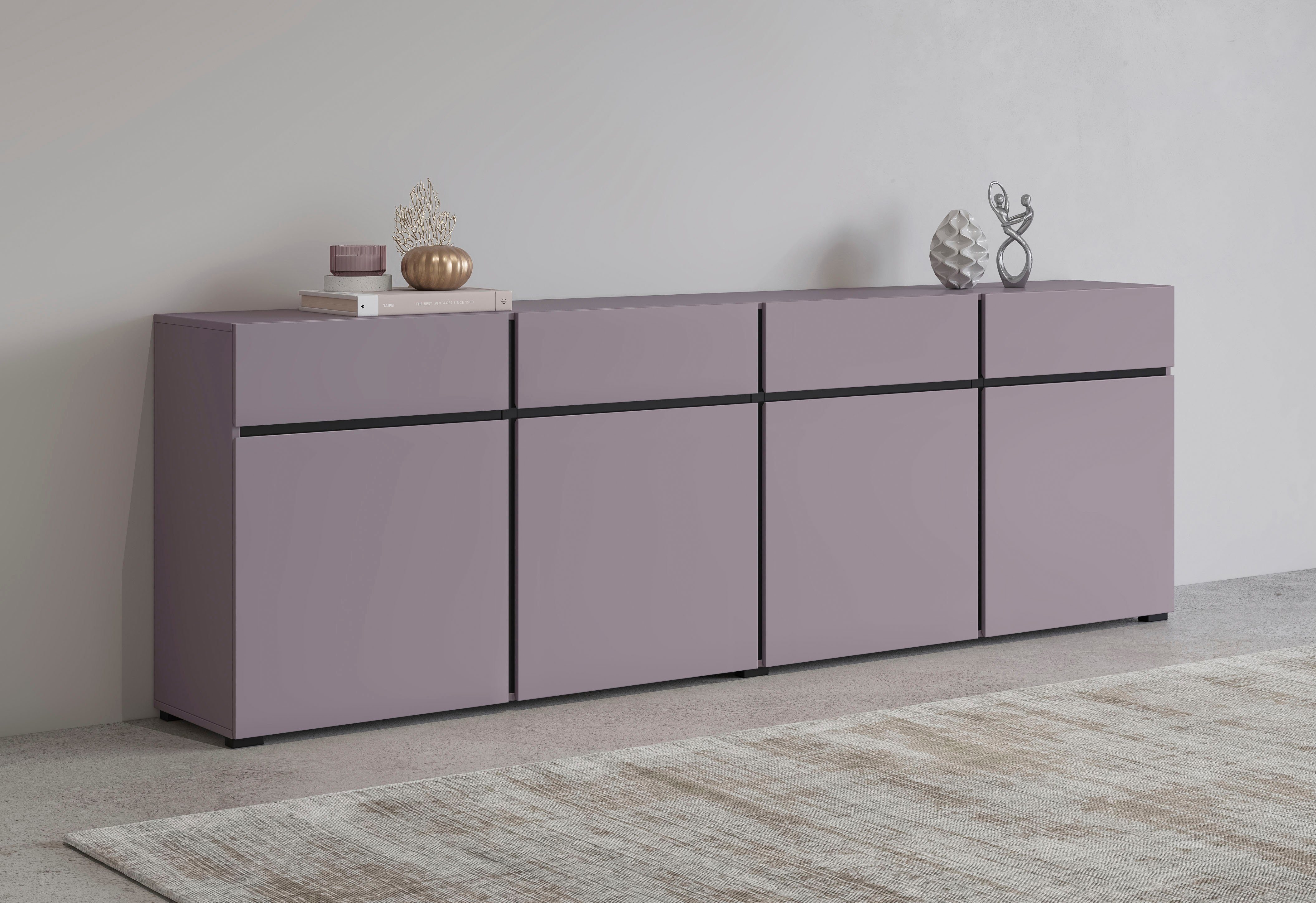 INOSIGN Sideboard Cross,Breite 225 cm, moderne grifflose Kommode,4 Двері/4 Schubkästen, Висувні ящикиschrank mit viel Stauraum, Einlegeböden verstellbar