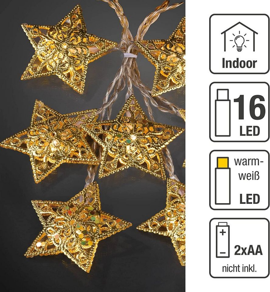 Hellum LED-Lichterkette LED-Lichterkette goldene Sterne 16 BS warmweiß/ transparent, innen