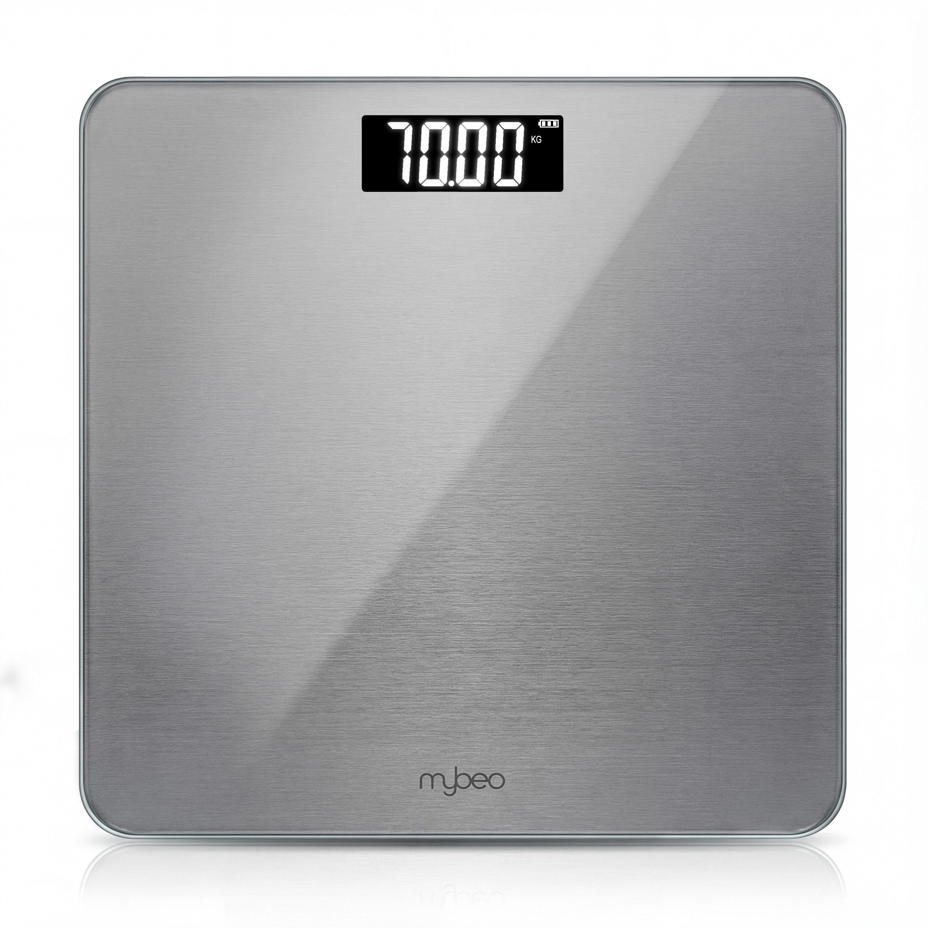 MyBeo Personenwaage digitale Waage für Personen, große Trittfläche aus 6mm Sicherheitsglas, 1-tlg., Badezimmer Digitalwaage, schmales Design, max. Belastung über 150 kg