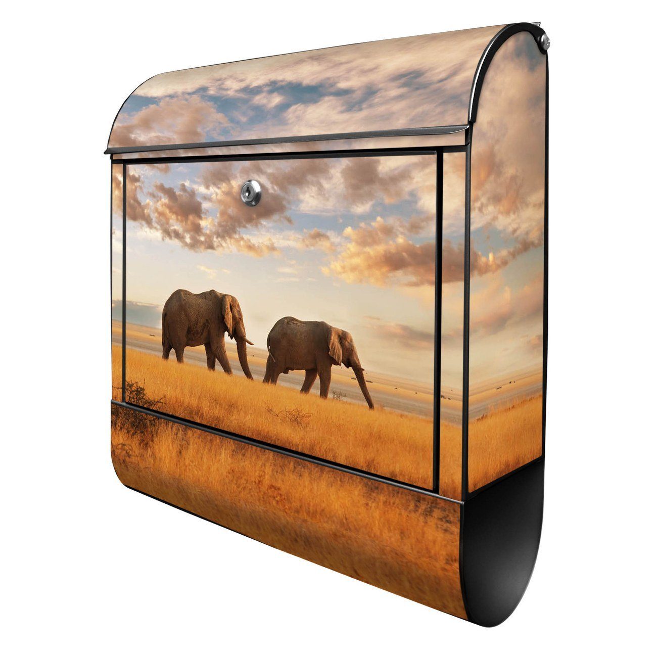 banjado Wandbriefkasten Stahl Elefanten (Wandbriefkasten witterungsbeständig, pulverbeschichtet, mit Zeitungsfach), 39 x 47 x 14cm schwarz