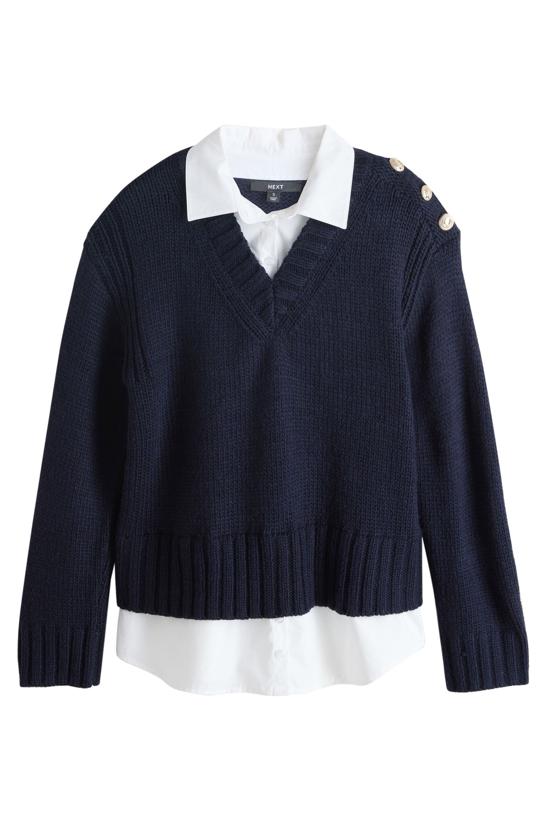 V-Ausschnitt-Pullover Strickpullover mit V-Ausschnitt und Hemdlage