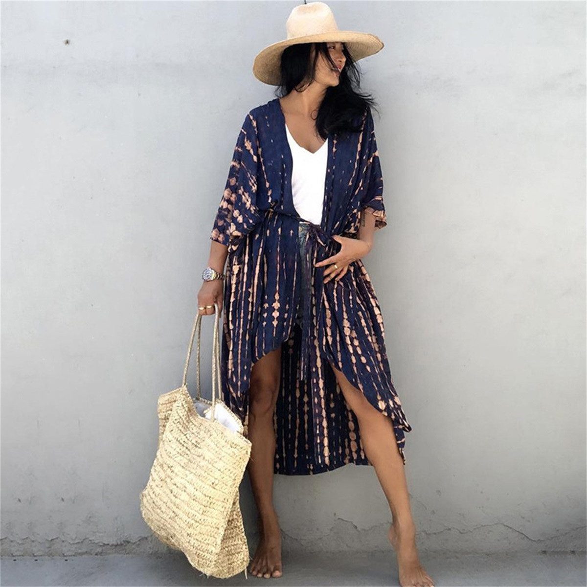 ZEUOPQ Kimono Damen Strandkleid Strandtunika Bikini-Überwurf günstig online kaufen