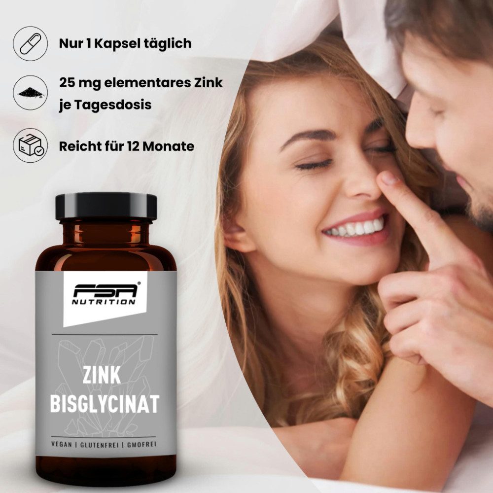 FSA NUTRITION Zink Bisglycinat Tabletten im Glas - 365 Tage Langzeitvorrat - Tabletten, 365 St., 91 g