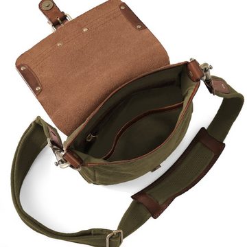 DRAKENSBERG Umhängetasche Messenger Bag »Mila« Oliv-Grün, kleine unisex Schultertasche, handgemacht aus Canvas und Büffelleder