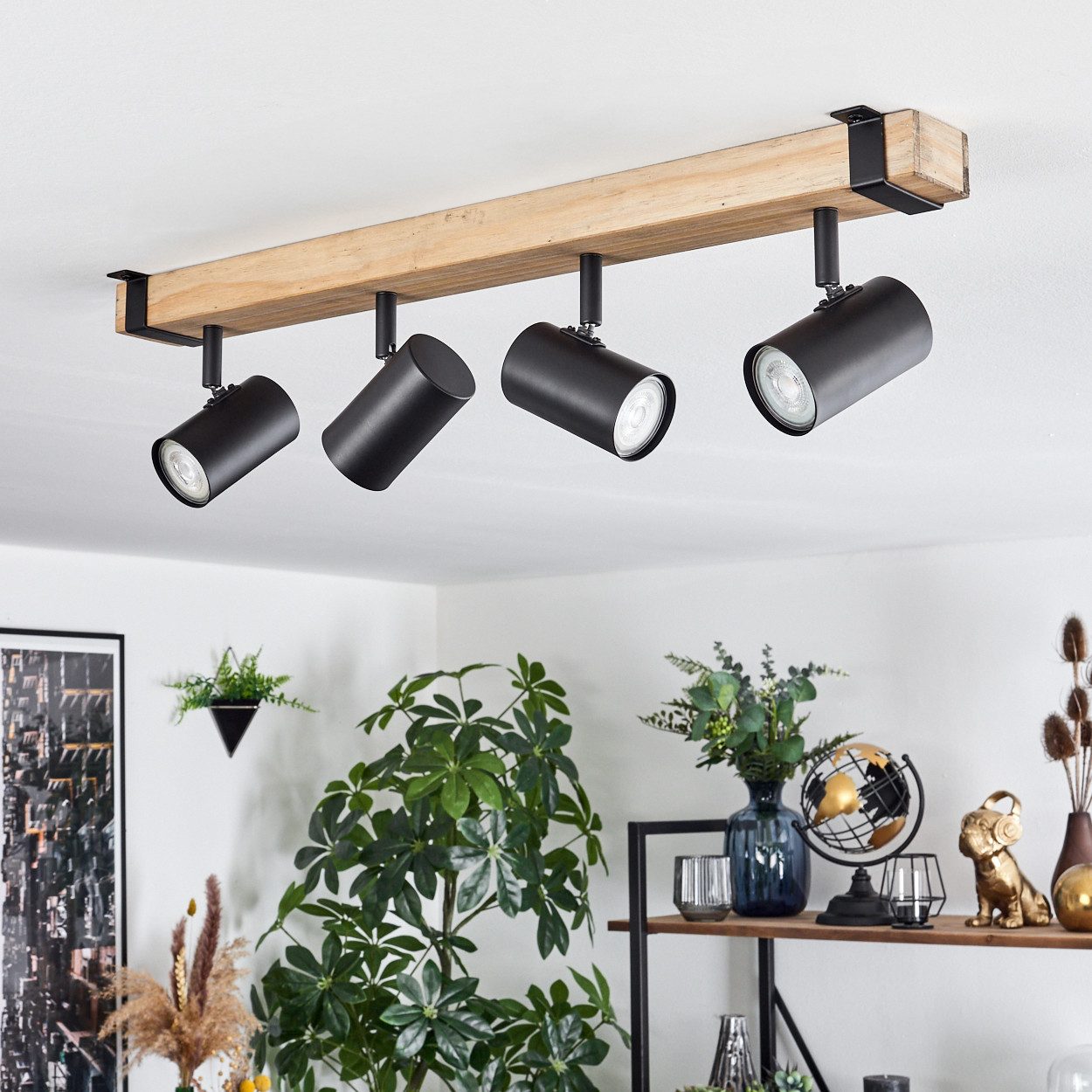 hofstein Deckenleuchte Deckenlampe aus Metall/Holz in Schwarz/Naturfarben, günstig online kaufen