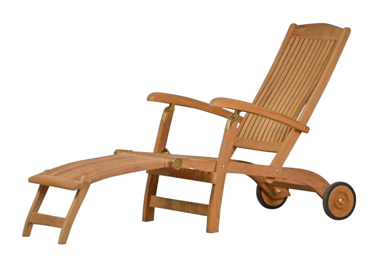 Kai Wiechmann Gartenliege Premium Teak Deckchair mit Rad als wetterfester Liegestuhl, verstellbarer Teak Relaxsessel mit Fußablage