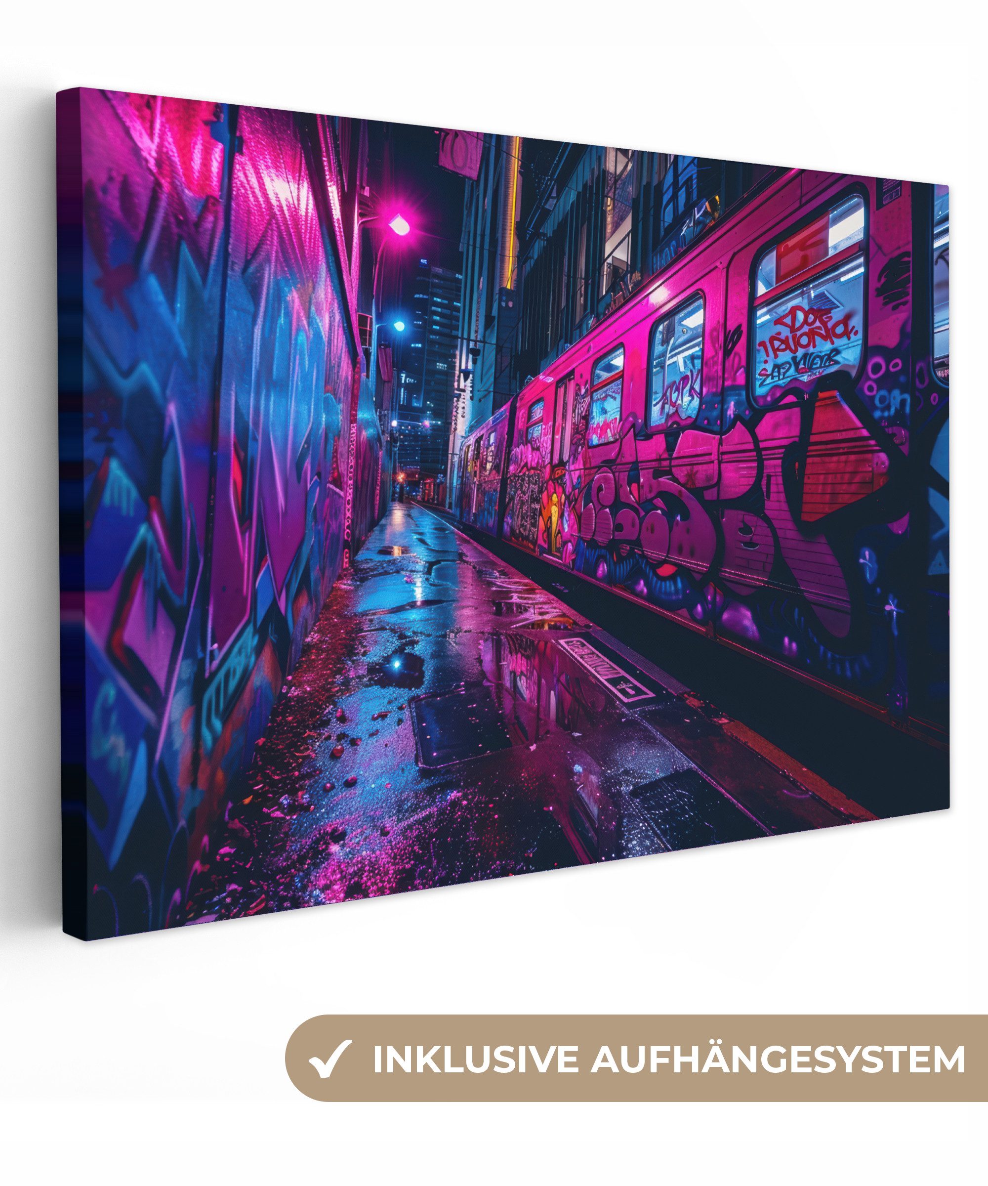 OneMillionCanvasses® Leinwandbild Stadt - Neon - Nacht - Rosa - Graffiti, F günstig online kaufen