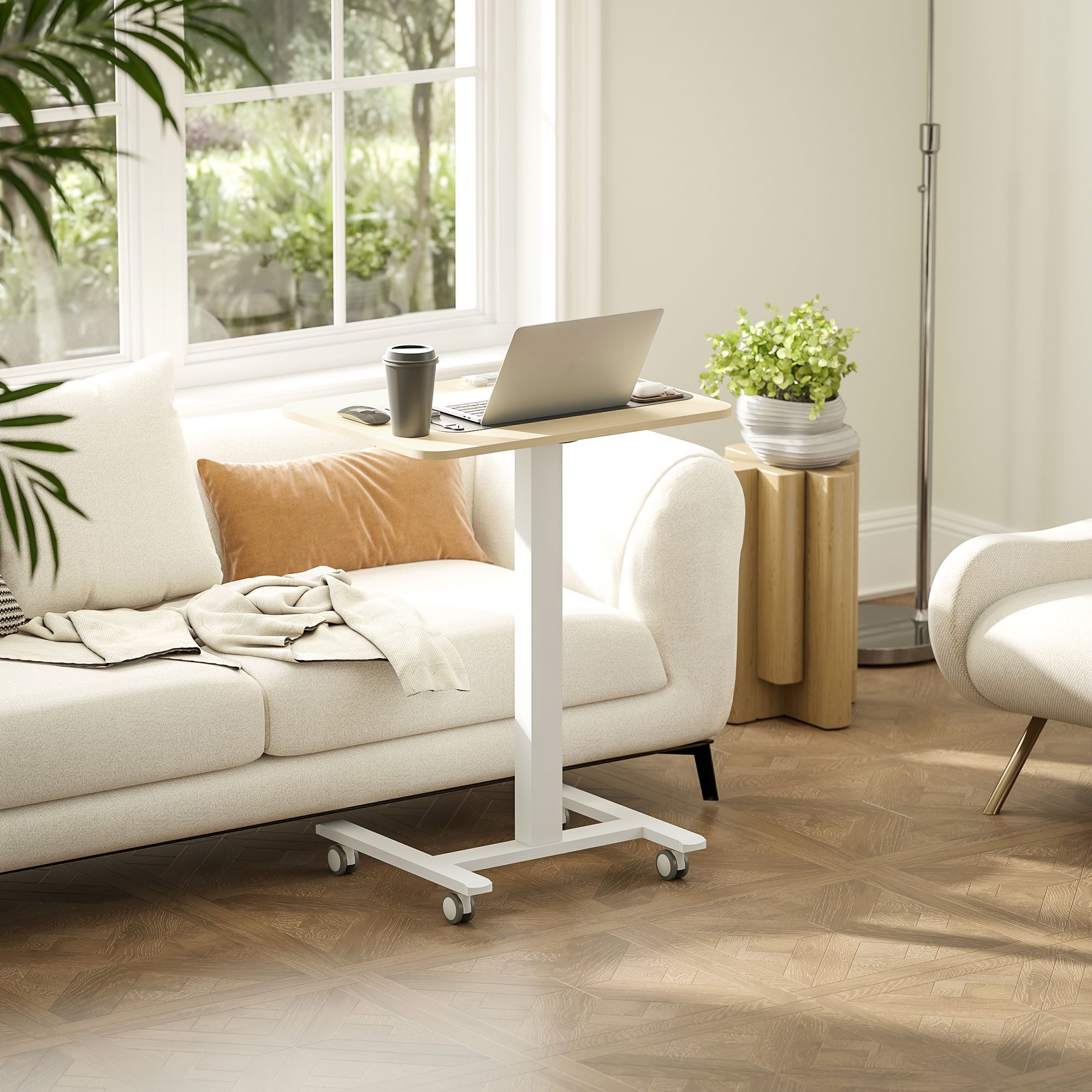 Vinsetto Schreibtisch Computertisch 65 x 48 cm Laptoptisch mit Handkurbel 68-108 cm Gelb (Stehpult, 1-St., 1 Tisch), Höhenverstellbar, mobil, stabile Stahlkonstruktion