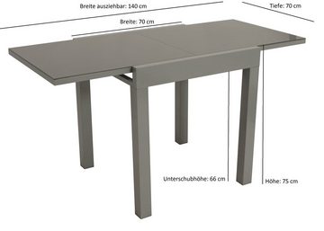 DEGAMO Gartentisch MARINA (1-St), 70x70cm, ausziehbar auf 140cm, Aluminium grau + Glas dunkelgrau