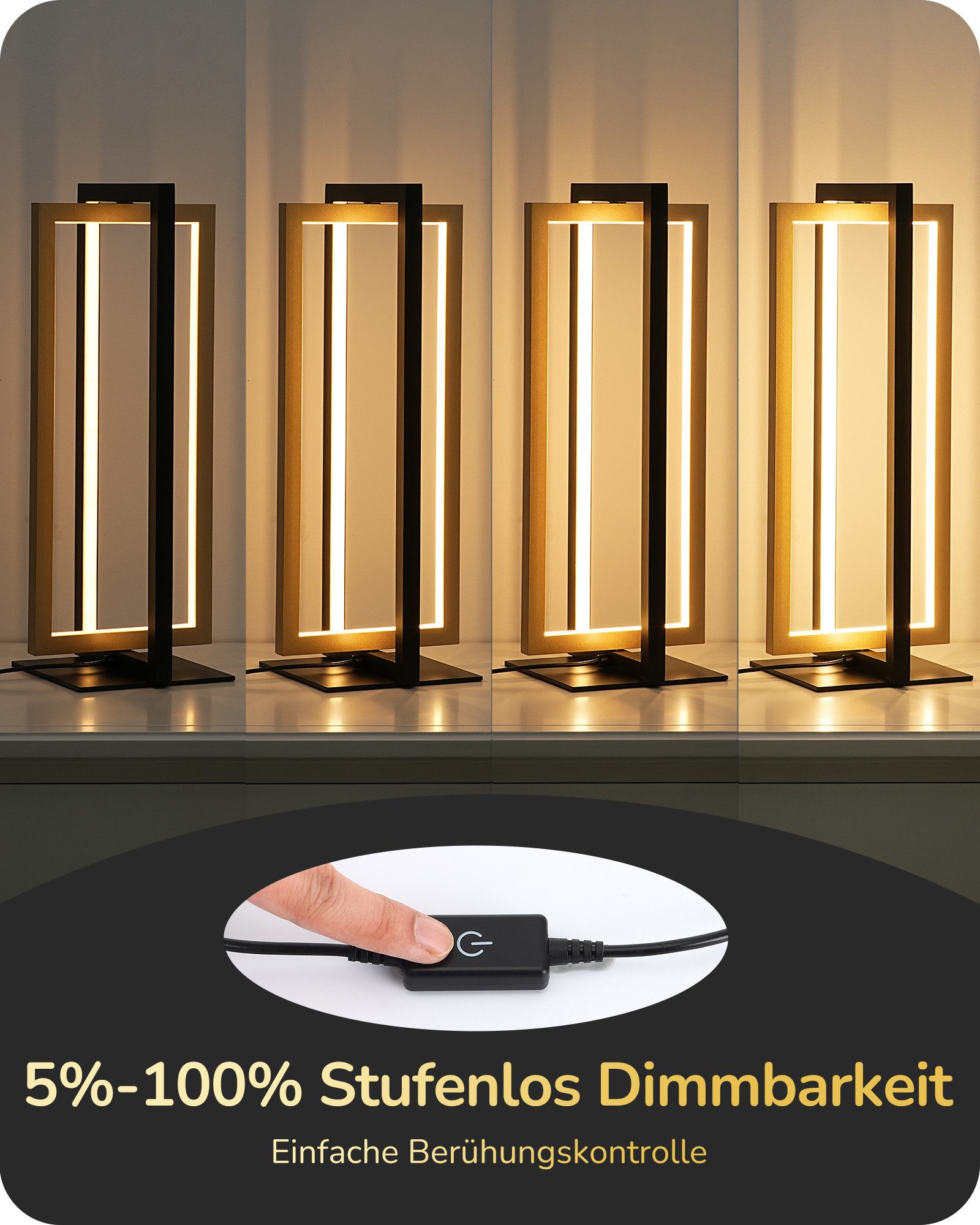 EDISHINE LED Tischleuchte Drehbare, Touch Dimmbare Nachttischlampe deko, LED fest integriert, 3 Farbtemperaturen (3000K-4500K-6000K), Industrielle Tischleuchte aus Metall, für Schlafzimmer, Wohnzimmer