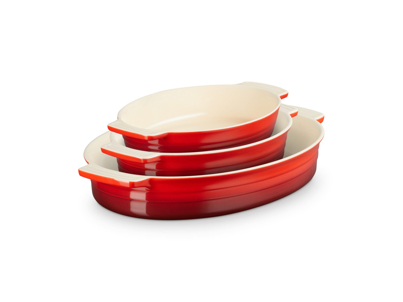 LE CREUSET Auflaufform Auflaufform Klassik oval kirschrot 24/27/36 Set 3tlg, Steinzeug