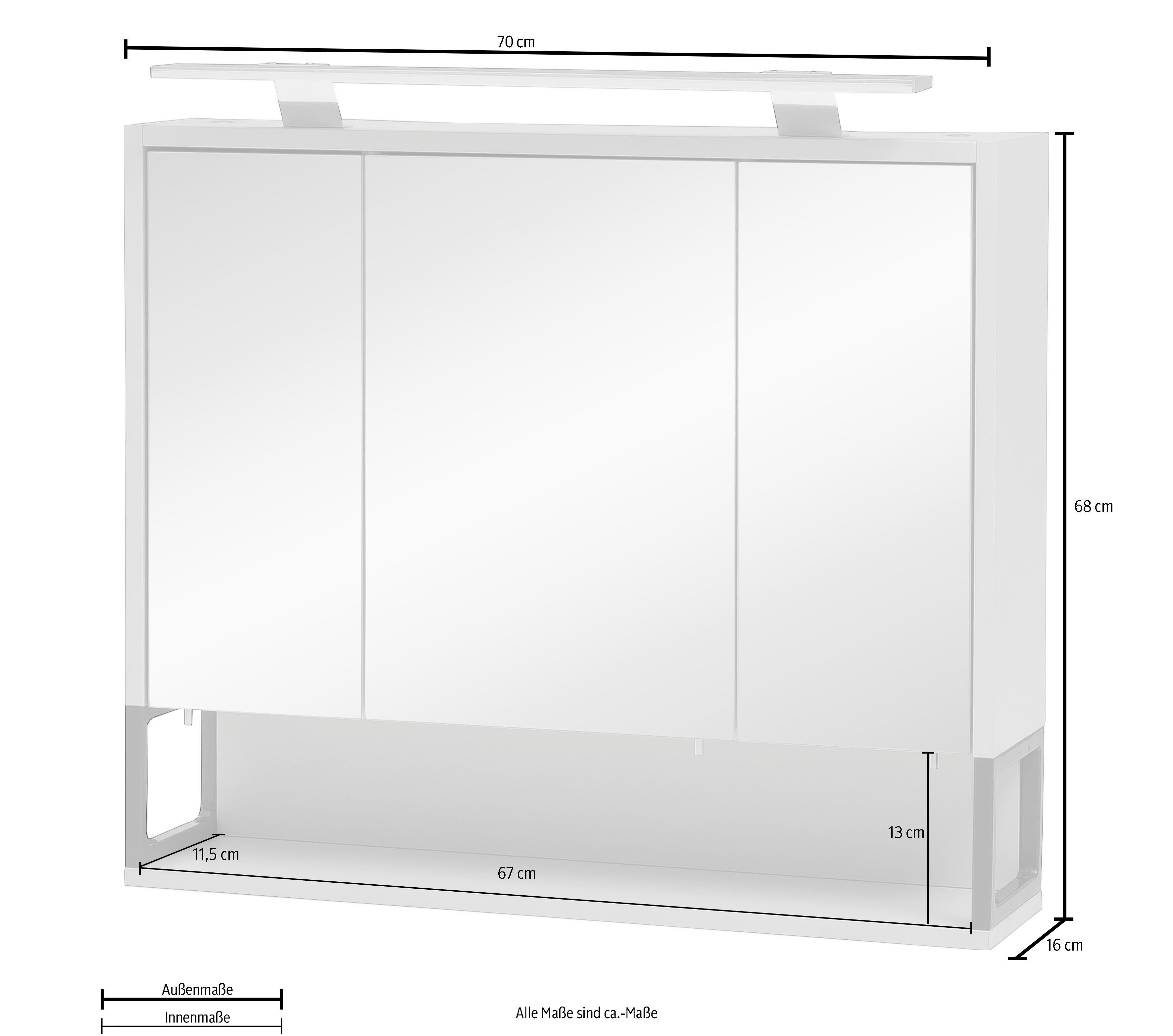 70 Spiegelschrank Limone 3-türig, | Schalter-/Steckdosenbox Breite Schildmeyer LED-Beleuchtung, kreideweiß cm, kreideweiß