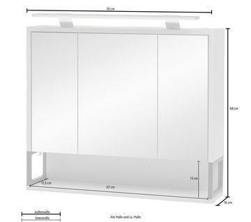 Schildmeyer Spiegelschrank Limone Breite 70 cm, 3-türig, LED-Beleuchtung, Schalter-/Steckdosenbox