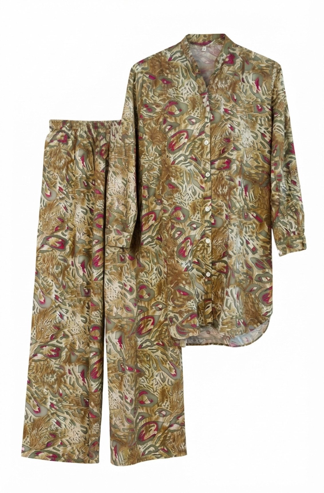 PfauGermany Hemdbluse All Day Office Wear Comfort .2 Pcs Set Langarm Hemd + Wide-leg palazzo