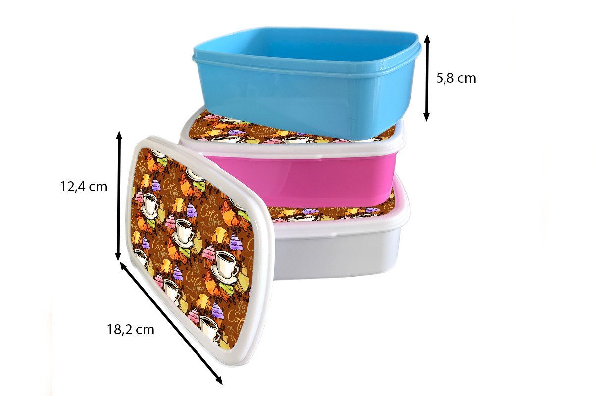 MuchoWow Lunchbox Kaffee - Croissant Kunststoff, weiß - Jungs Brotdose, für Erwachsene, und Kinder (2-tlg), und Frühstück, Mädchen für Brotbox