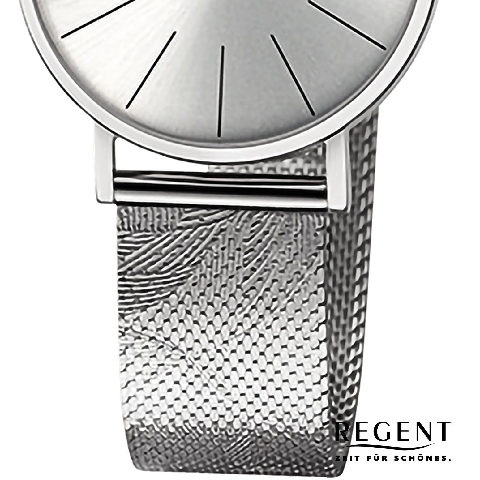 Regent Quarzuhr Regent Damenuhr Edelstahl-Armbanduhr, (Analoguhr), Damenuhr rund, mittel (ca. 32mm) Mesh Metallarmband, Casual-Style