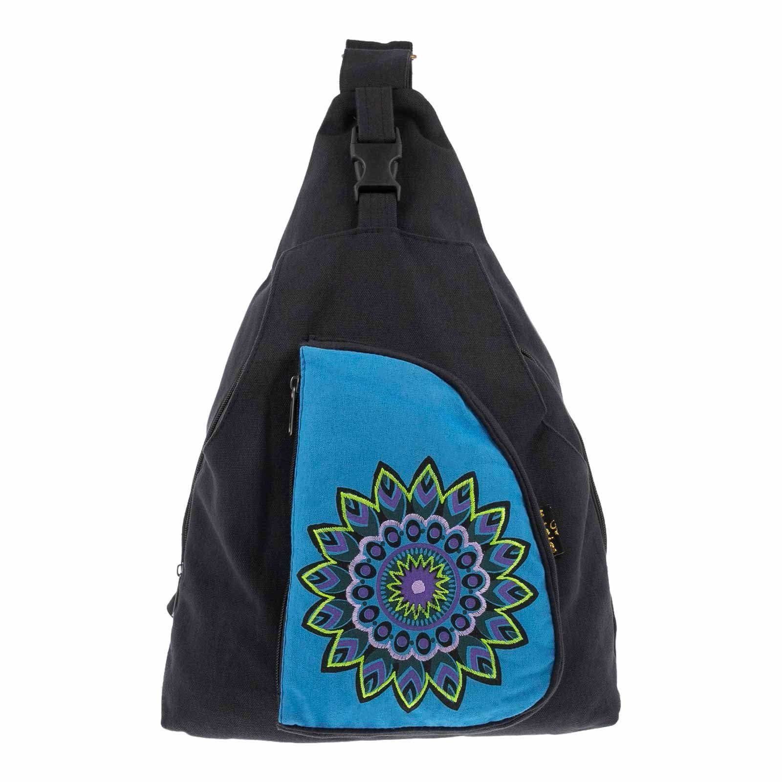 Schwarz Mandala MAGIE Umhängetasche Schultertasche Bag Hippie Bodybag Rucksack Sling / KUNST UND L Kunst&Magie Türkis
