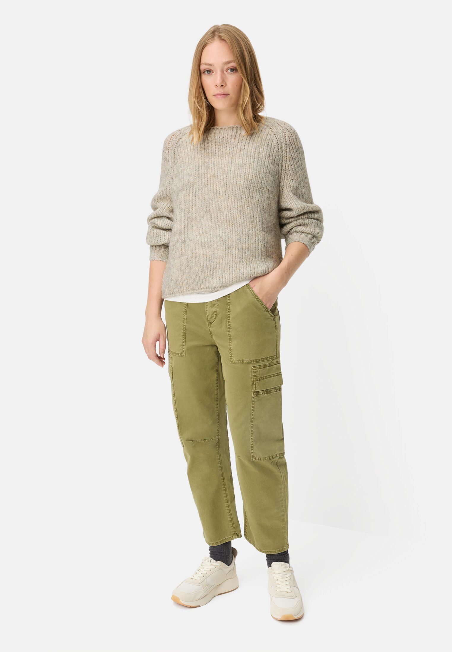 camel active Strickpullover Strickpullover mit Rundhalsausschnitt Langarm Markenlabel