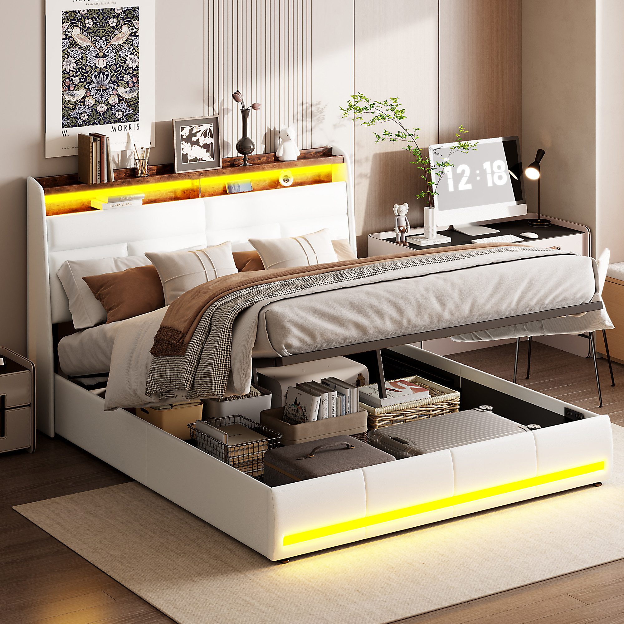 FUROKOY Stauraumbett Doppelbett Polsterbett mit Lattenrost günstig online kaufen