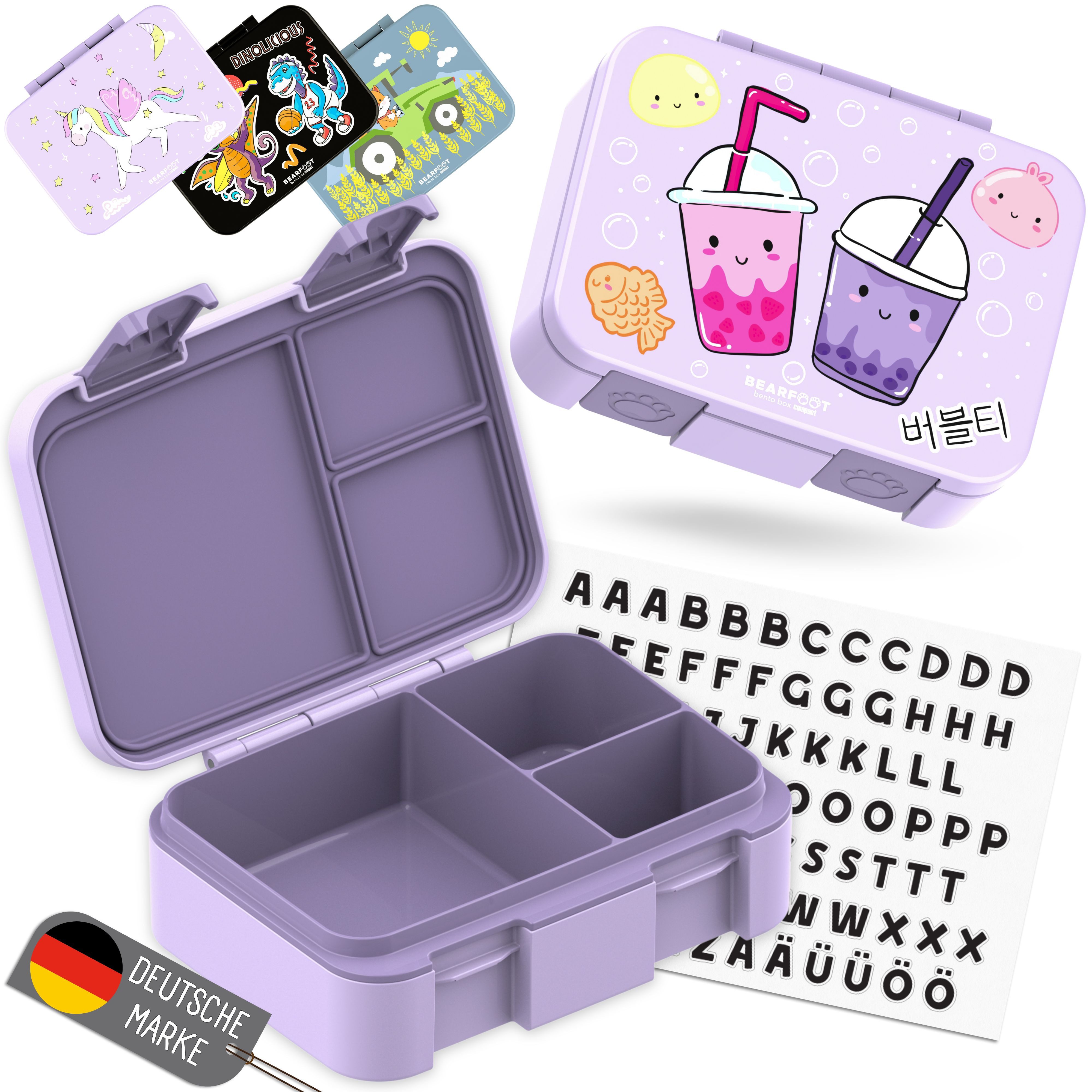 BEARFOOT Lunchbox Brotdose mit Fächern, leicht & auslaufsicher-BubbleTea lila, PP, ABS, Silikon, Kindergarten und Schule - Mädchen und Jungen, Vesperbox, Snackbox