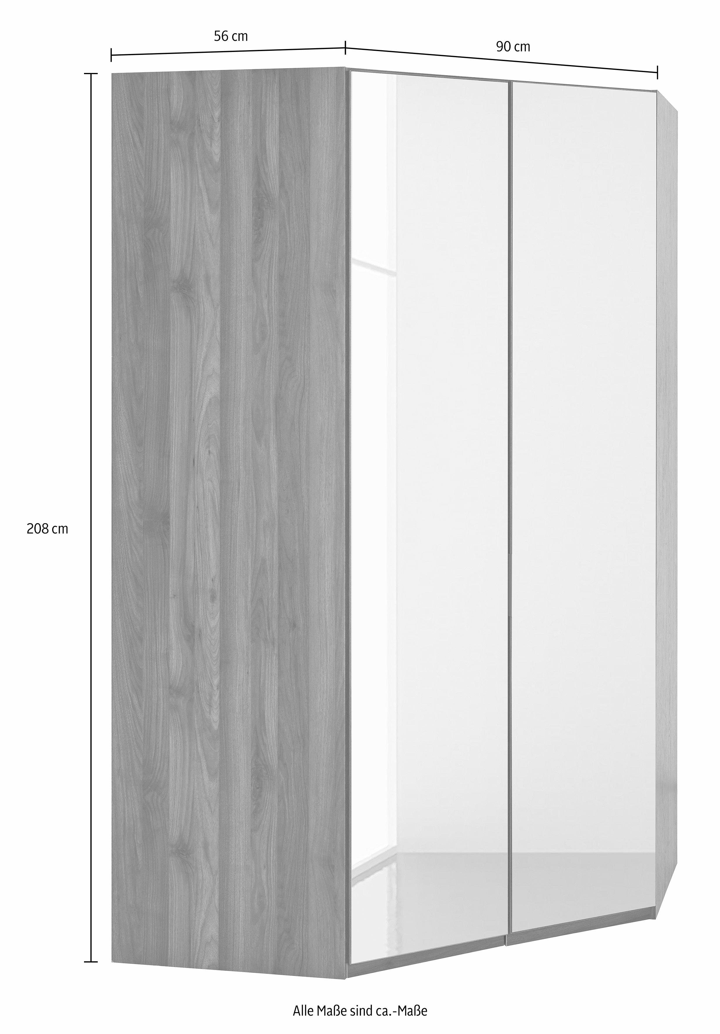 Wimex Eckkleiderschrank Spiegeltüren New plankeneichefarben mit und LED Leuchte York