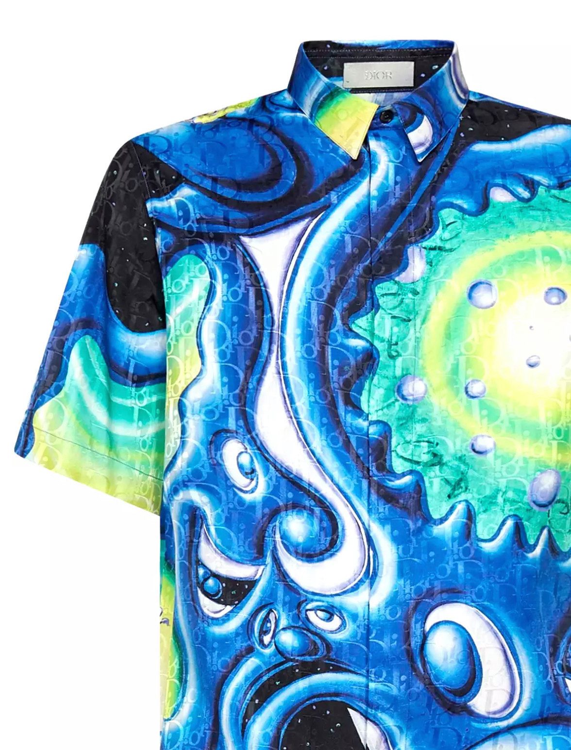 Dior Kurzarmhemd Homme Kenny Scharf Seiden Hemd mit Oblique-Muster Perlmuttknöpfe mit Dior-Signatur