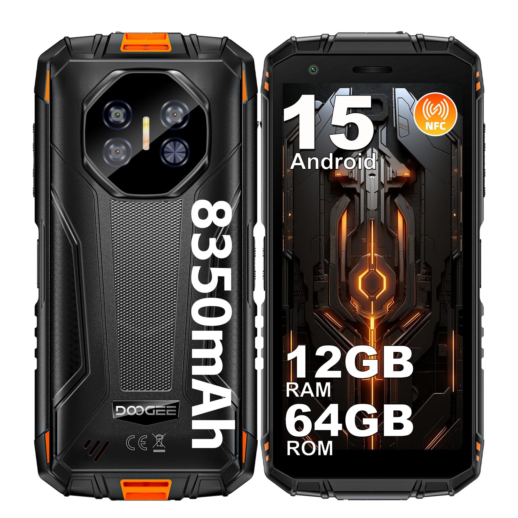 DOOGEE Fire 3 12GB RAM+64GB ROM Android 15 Outdoor Smartphone (13,96 cm/5.5 Zoll, 64 GB Speicherplatz, 13 MP Kamera, 5,5'' Display, IP68/IP69, 13MP Kamera, 8350mAh, NFC, OTG, GPS)